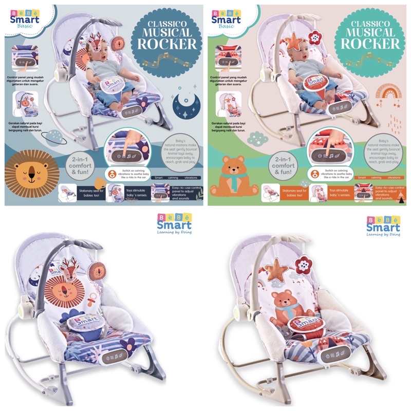 BEBE SMART BOUNCER NEWBORN TO TODDLER / BEBE SMART CLASSICO MUSICAL ROCKER BOUNCER BABY BEBESMART /KURSI GOYANG BAYI / AYUNAN BAYI Newborn Toddler Portable swing/ Rocking Chair Bebe smart classico