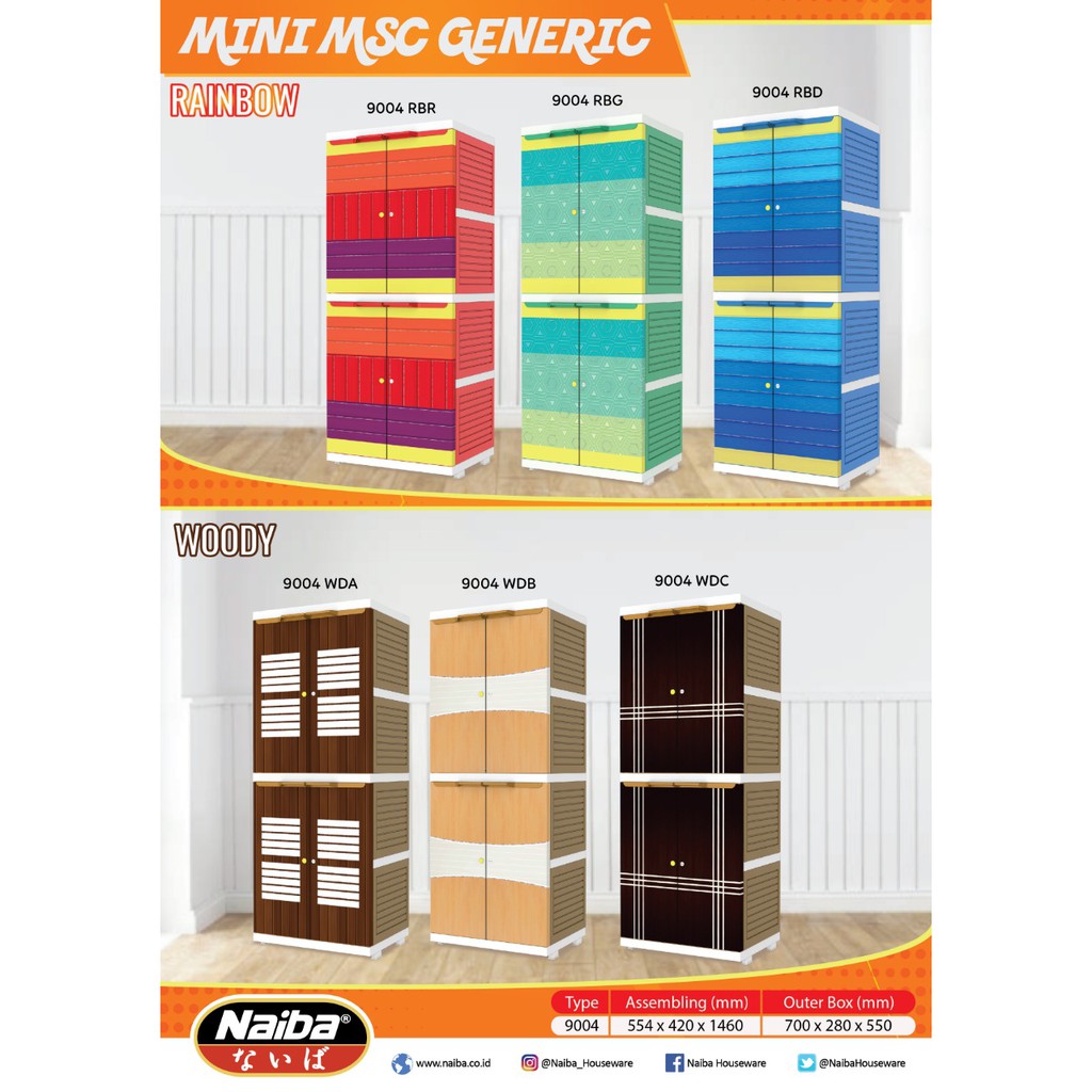 Lemari Pakaian Plastik Naiba Mini MSC 9004 RAINBOW Khusus BOGOR 4 susun