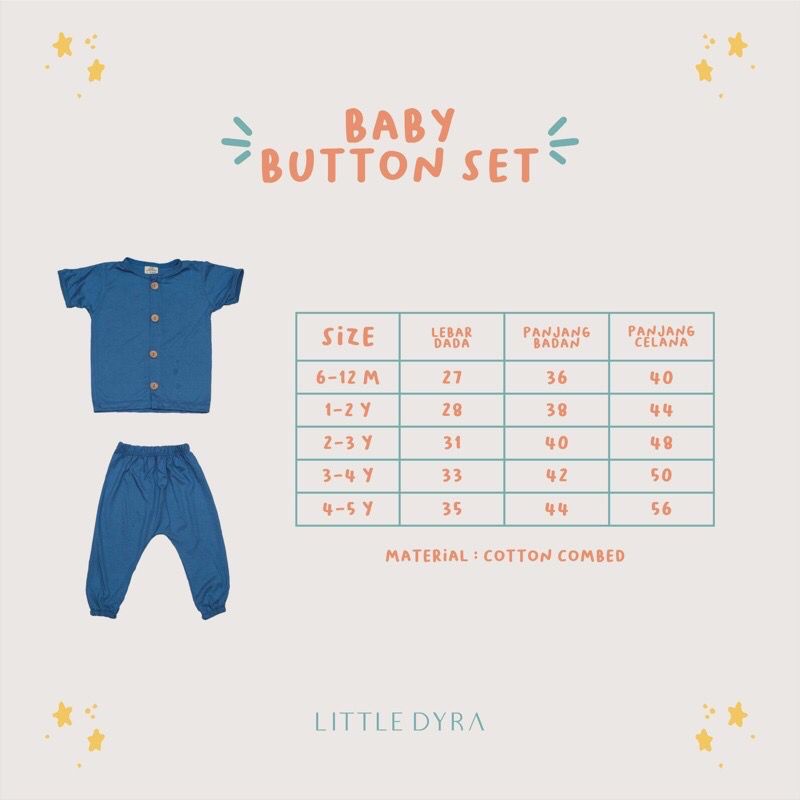 LITTLEDYRA BABY BUTTON SET SETELAN ANAK BAYI PIYAMA ANAK BAYI 6 BULAN - 5 TAHUN