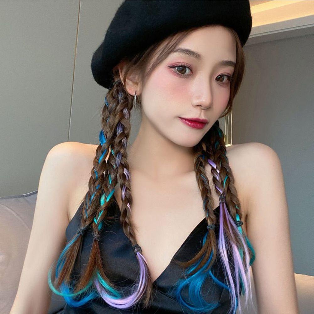 NEEDWAY Gradient Hairpieces Sintetis Hip Hop Panggung Kinerja Rambut Ekstensi Gaya Punk Alat Styling Rambut