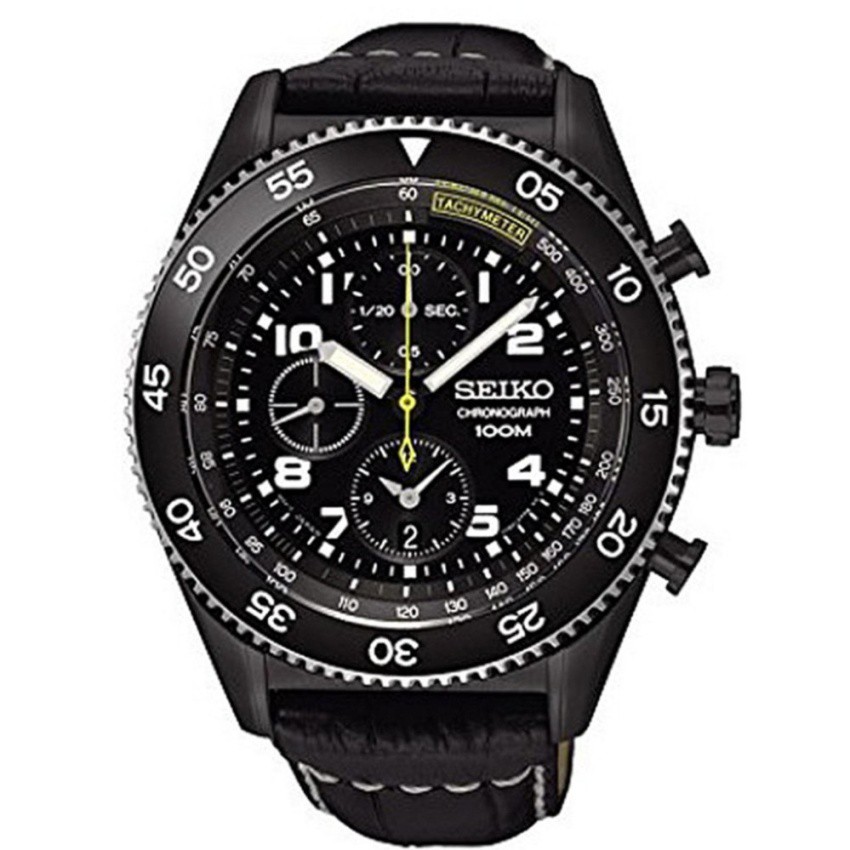 Seiko Chronograph - Jam Tangan Pria - Hitam - Tali Kulit - 16GDNS