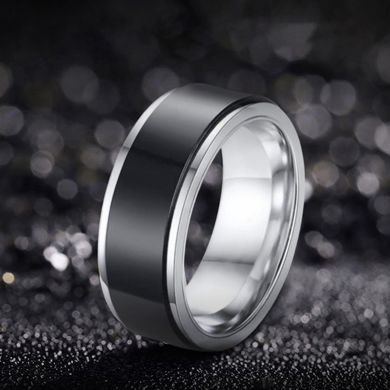 Fancyqube Cincin Fidget Spinner Bahan Stainless Steel Warna Hitam Anti Stress Untuk Pria Dan Wanita