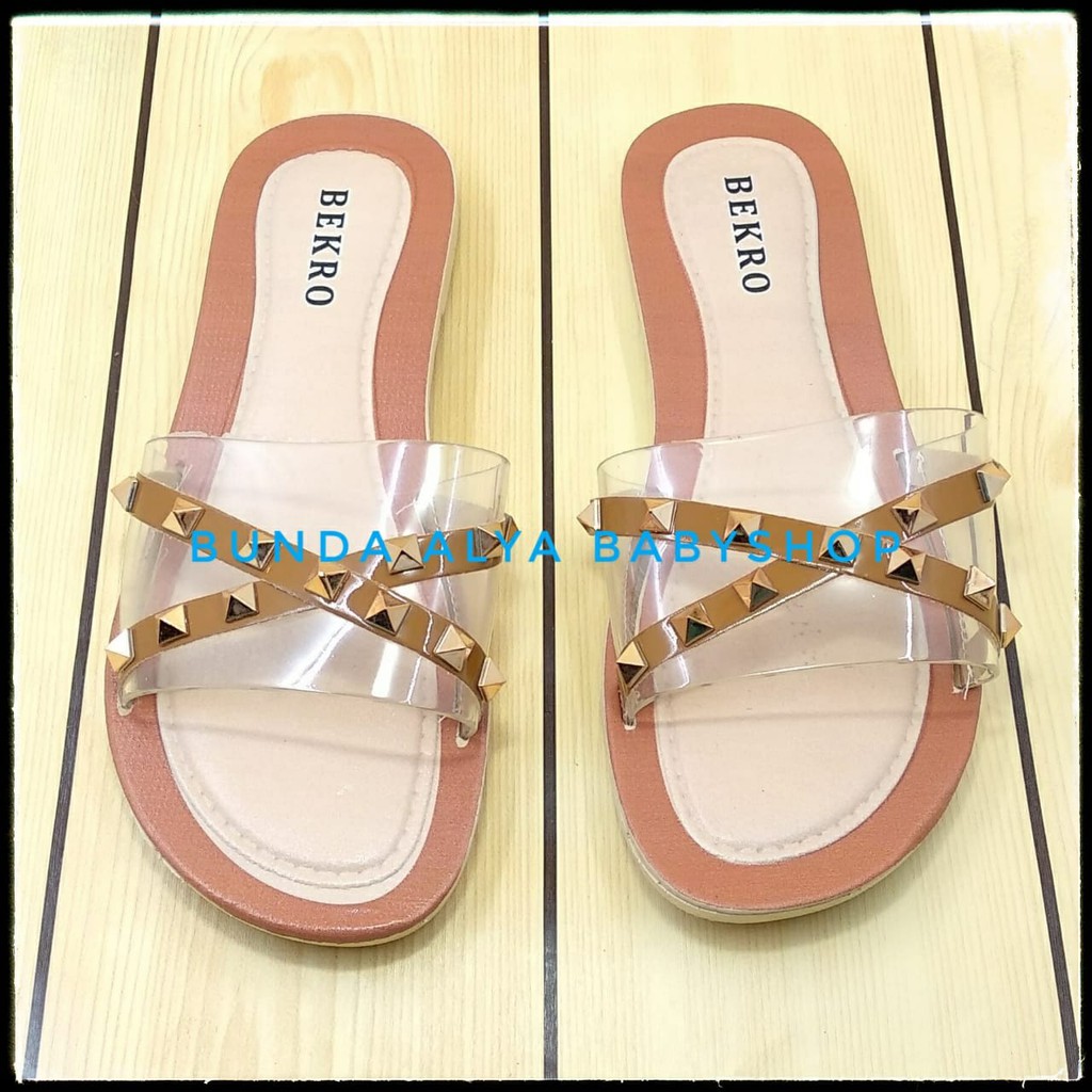 Sendal Wanita Slop Flat Size 36 - 40 COKLAT - Sendal Selop Transparan Sandal Flat Wanita OpenToe SALE