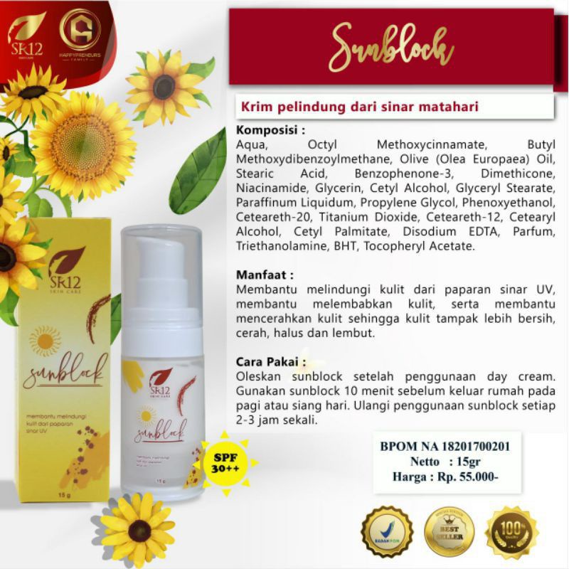 SUNBLOCK SPF 30 SR12 ANTI BELANG/ PERAWATAN WAJAH / SPF 30++ / KRIM GLOWING / KRIM WAJAH / BPOM / PEMUTIH WAJAH / SUNSCREEN WAJAH