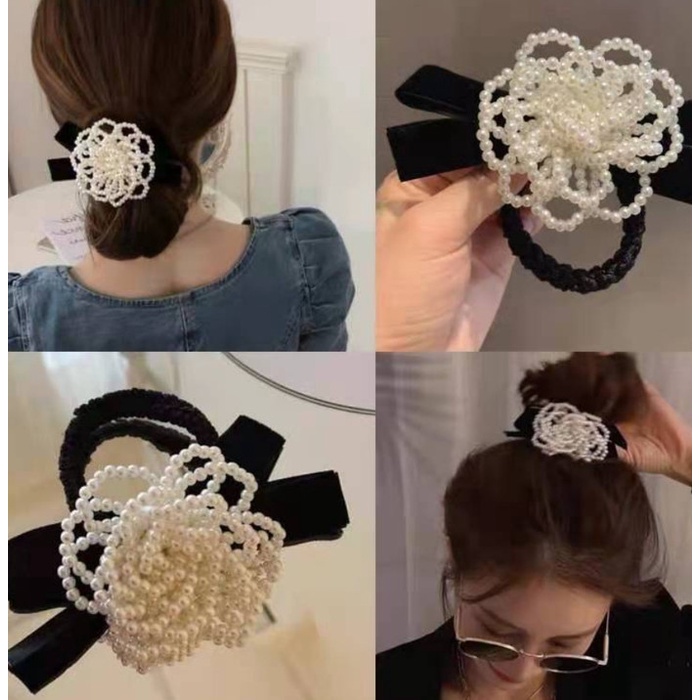 Ikat Rambut Korea Karet Rambut Scrunchies Premium Bunga Mutiara Usagi