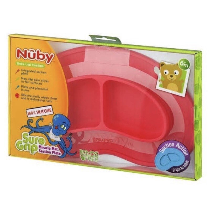 Nuby Sure Grip Miracle Mat 2 Section Plate 6m+ Warna Pink