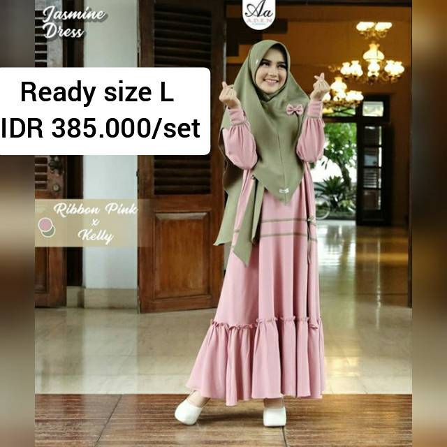 Gamis Jasmine dress by Aden hijab ribbone pink size L