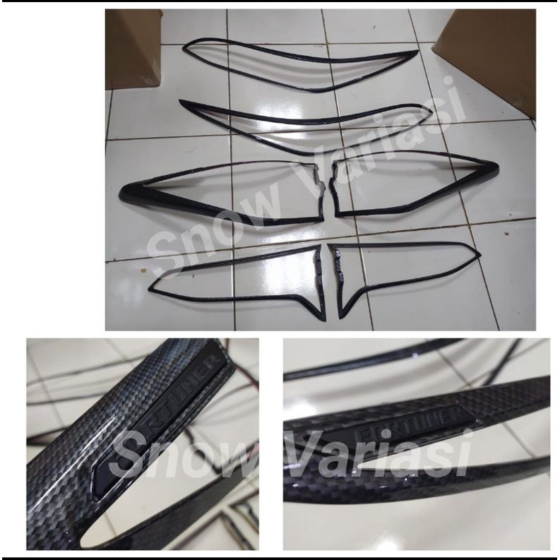 Paket head tail lamp garnish depan belakang carbon glossy fortuner facelift 2021 UP