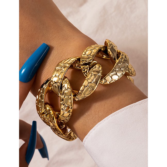 LRC Gelang Tangan Fashion Golden Thick Chain Snake Print Single Layer P75589