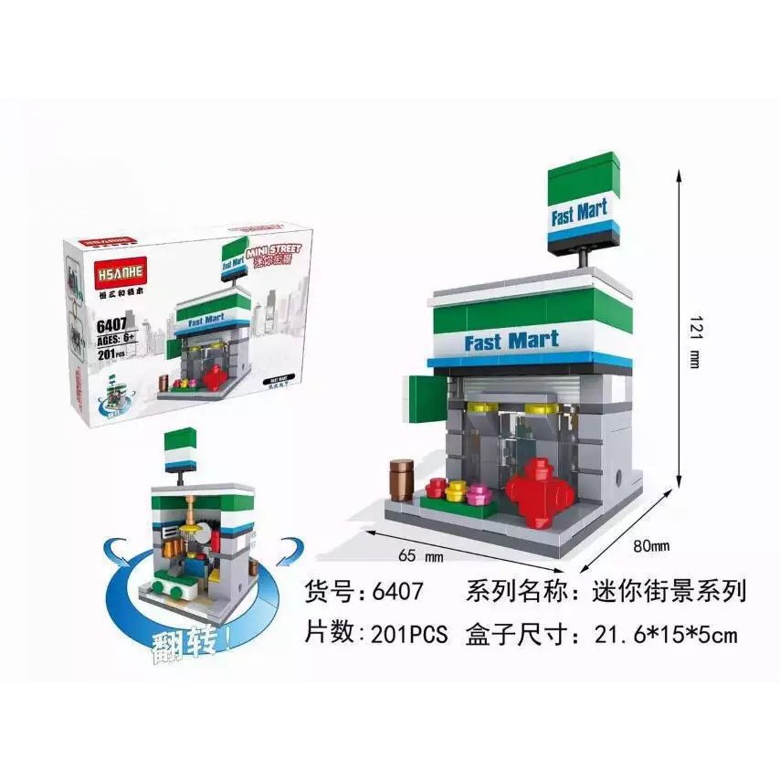 Hsanhe part-2 Mainan Balok Bangun / Susun Model lego Bentuk Pemandangan Kota mini