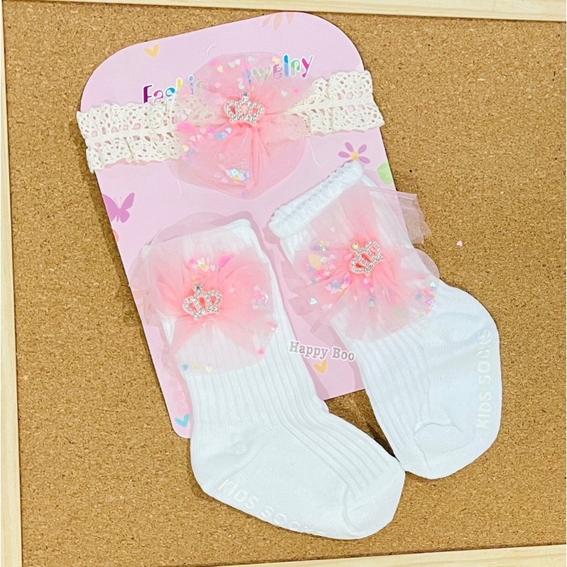 set kaos kaki anak + bando bandana renda premium kid socks fashion set