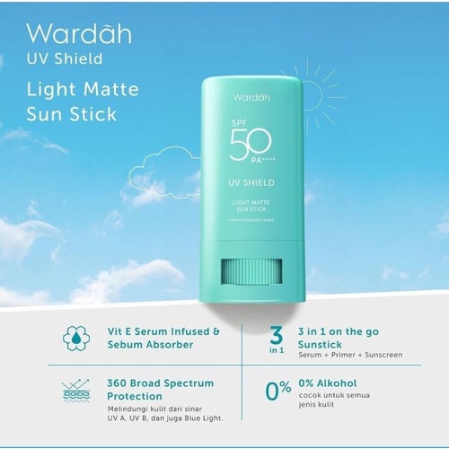 (Sunscreen Wajah) Wardah UV Shield Light Matte Sun Stick SPF 50 PA++++ 22 g - Sunblok Wajah Bentuk Stik Suncreen Sunscren Suncren tabir Surya Sunblock Muka Sun creen Sun blok Sunscree Suncree