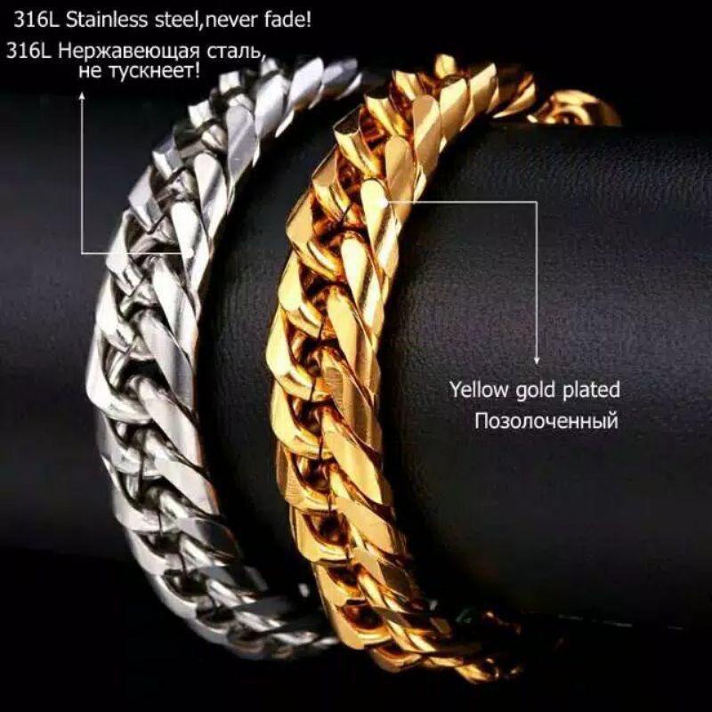 [Bayar di Tempat] Gelang Pria Titanium Anti Karat Warna Gold Emas Silver Perak