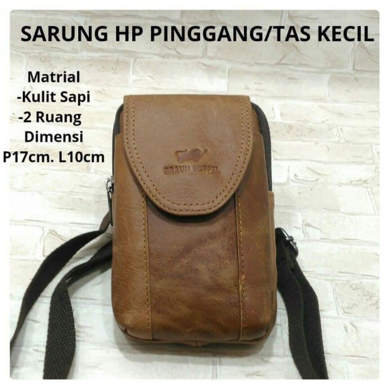 Tas Selempang Kecil Pria Kulit Asli Sarung Hp 2 Slot