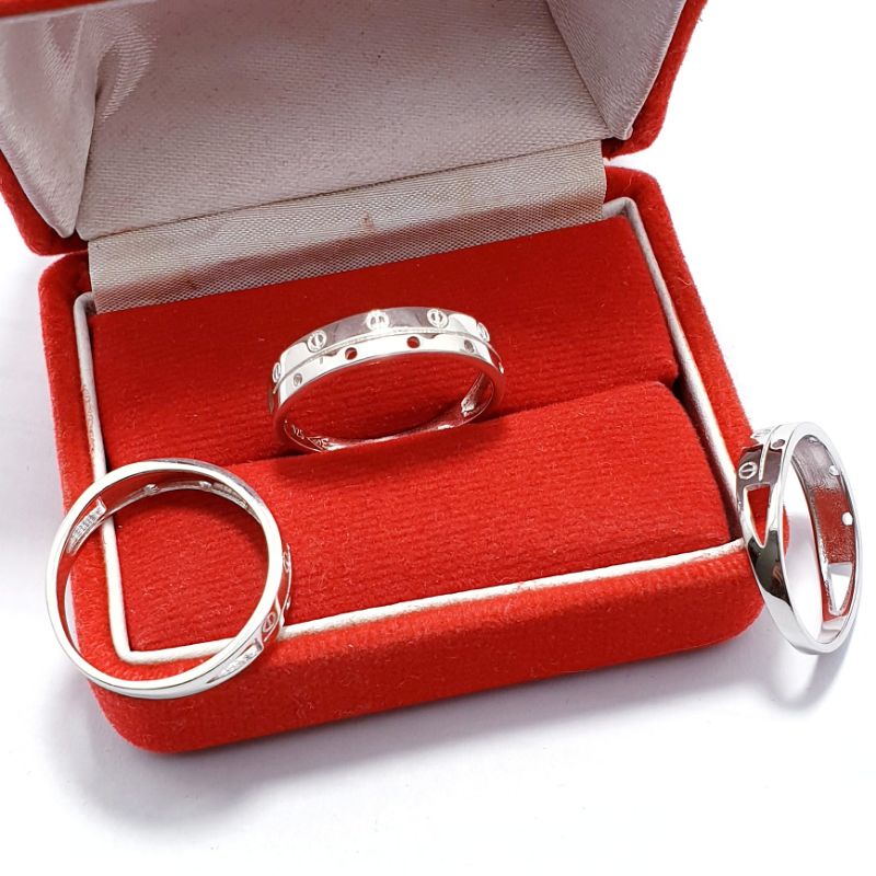 Cincin Perak Asli 925 Lapis Emas Putih / Cincin Wanita Atau Cincin Pria Silver Asli
