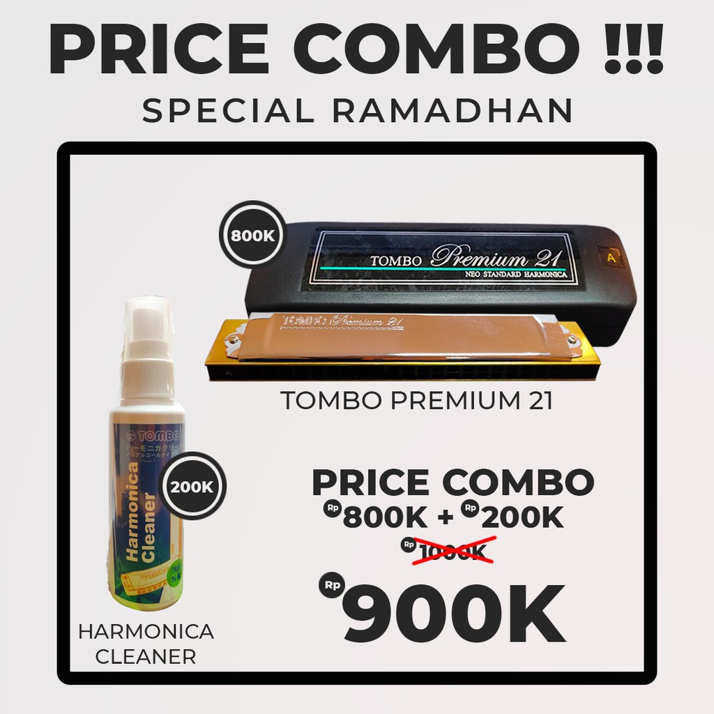 Paket Harmonica Harmonika Tombo Premium Tremolo 21 Hole + Cleaner Original Japan Best Seller di atas