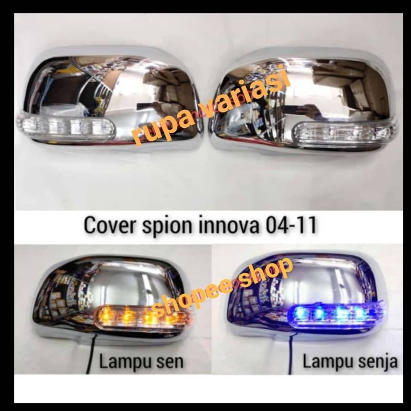 COVER TUTUP spion lampu TOYOTA INNOVA INOVA  tipe G 2004 sampai 2015  2005 2006 2007 2008 2009 2010 2011 2012 2013 2014 fortuner hilux LAMPU chrome crome + sen running biru kuning