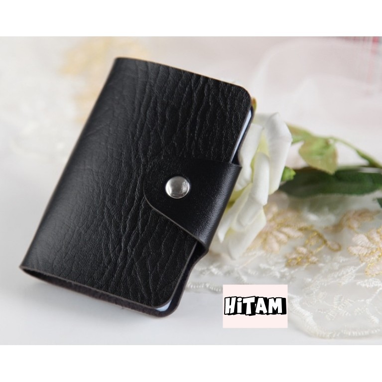 Promo Dompet Kartu Kulit Kredit Nama Kancing isi 24 Slot Warna Kredit Card Clip Holder Souvenir