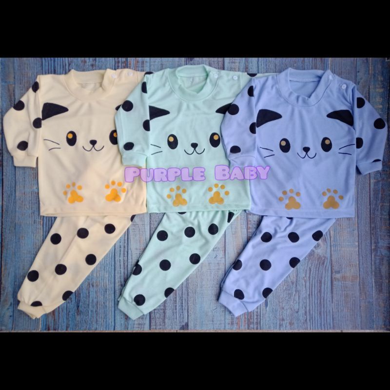 SETELAN PANJANG BAYI  motif kucing