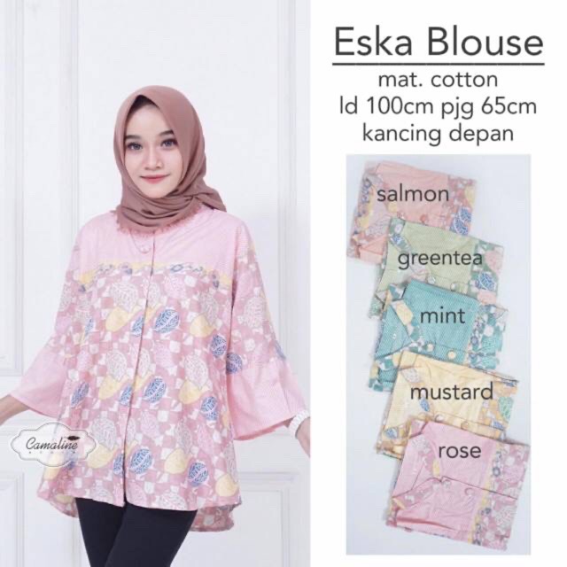 Eska Blouse Blus Layer Pastel Soft Atasan Batik Modern Casual Kerja Seragam Kantor Muslim