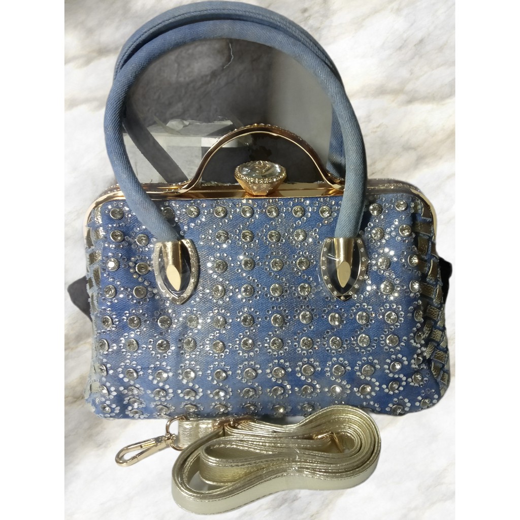 Tas Pesta mewah behel kancing berlian motif mutiara Clutch