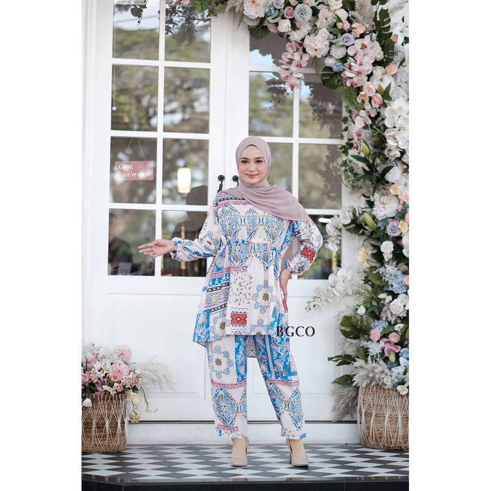 [COD] Nia One Set Abstract by BGCO.ID || Setelan Rayon Premium Wanita Oversize Daily Home