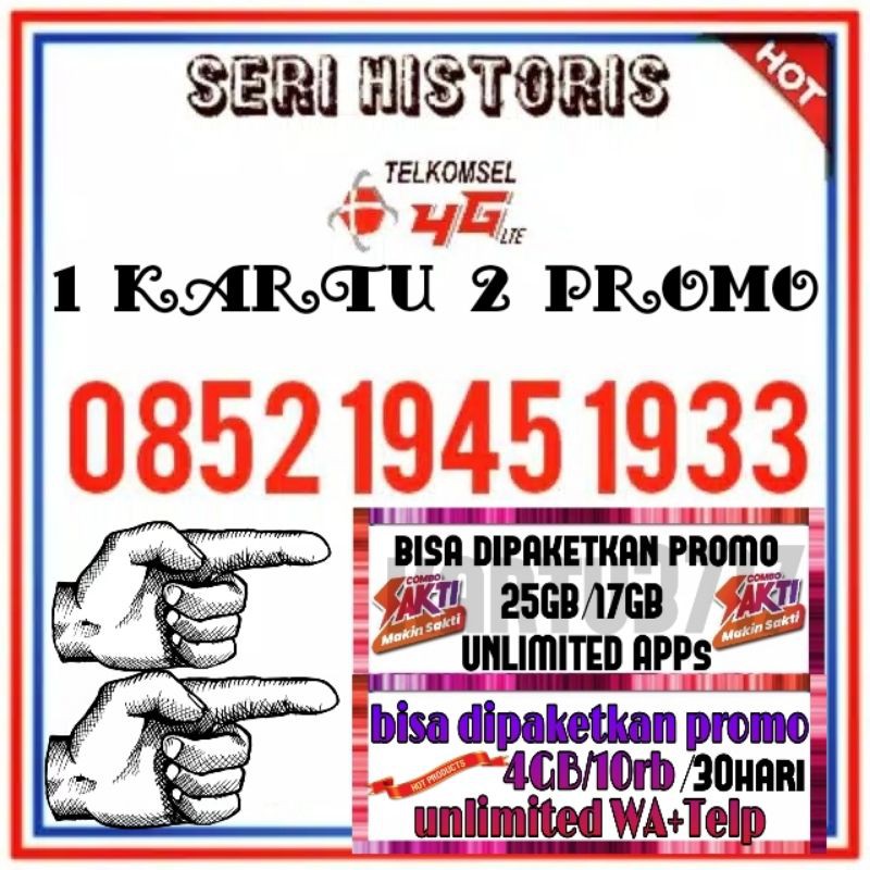 KARTU AS 1945 1933 SAKTI 4GB UNLIMITED WA