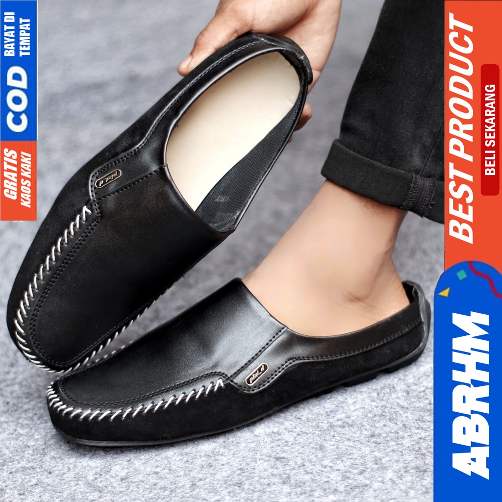 Sepatu Sandal Pria Bustong Slop Kulit Pu Hitam LUCAS ABRHM