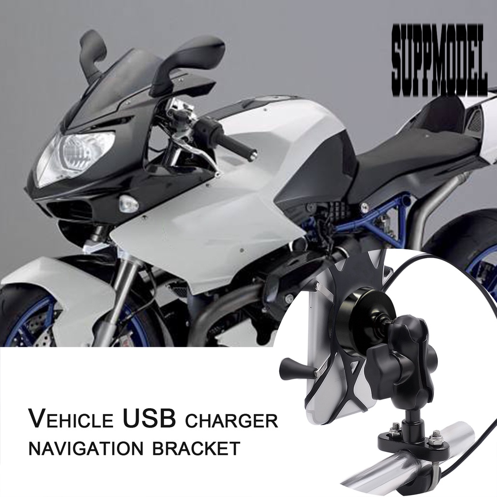 Bracket Dudukan Handphone Dengan Port Charger USB Untuk Aksesoris Motor Dan Mobil