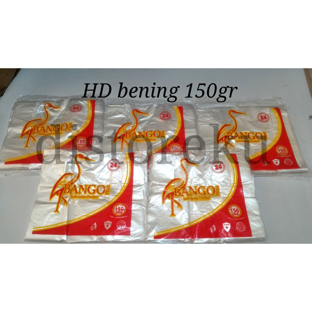 Kantong kresek HD Plastik Bening Bango Tanggung PB uk 24 @150gram transparan