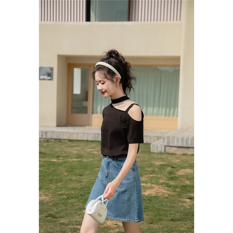 Summer Short Sleeve Halter T-Shirt  Atasan Wanita Lengan Pendek 1435  (S/M/L/XL)