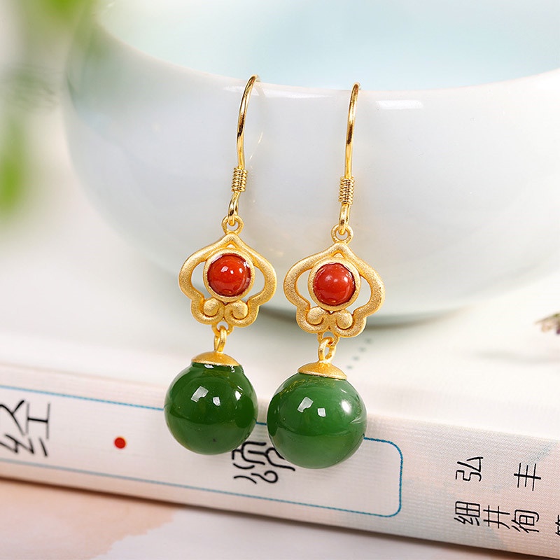 Anting Giok Hetian Chalcedony Natural Untuk Wanita