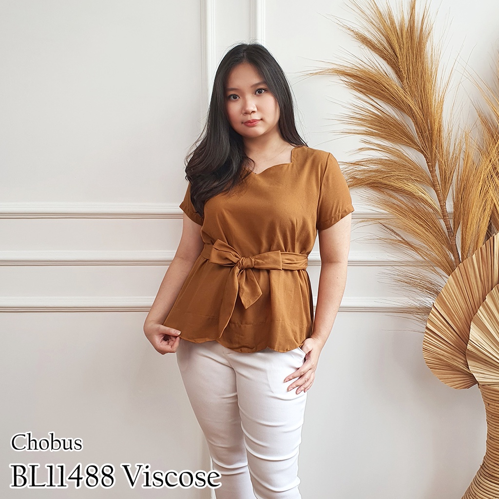 BL11488 blouse polos ikat tali model layered scallop 11488-1