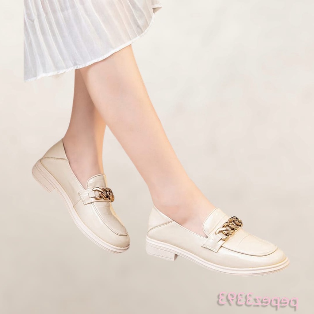 8.8 SEPATU WANITA LOAFERS KULIT CROCO GLOSY / SEPATU DOCMART RANTAI GOLD PREMIUM 2280