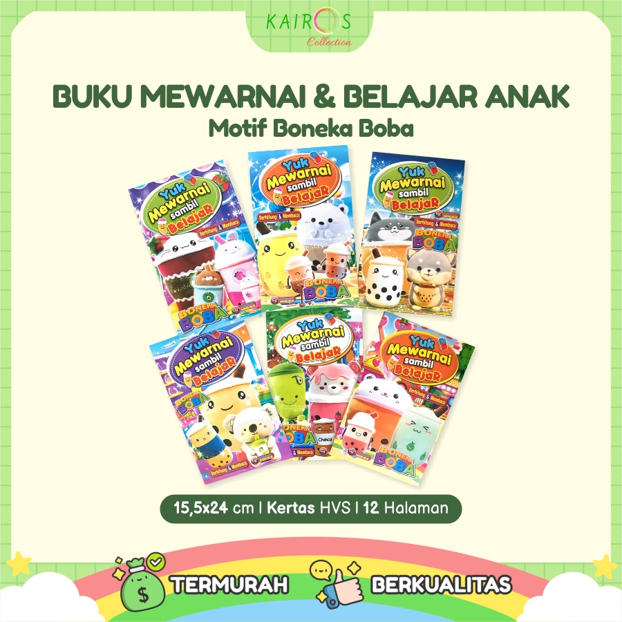 Paket Buku Warna Belajar Anak Motif Mewarnai Boneka Boba + Crayon  Atau Pensil Warna