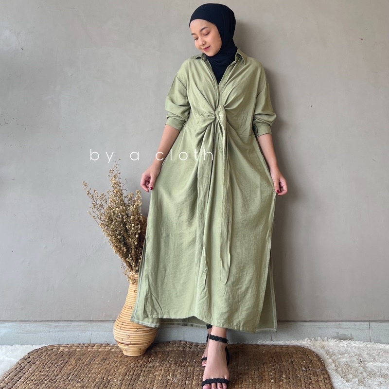 Chacha dress lilit linen - midi dress - linen tunik - gaun pesta - gamis kondangan - shirt dress - dress wanita - by a cloth