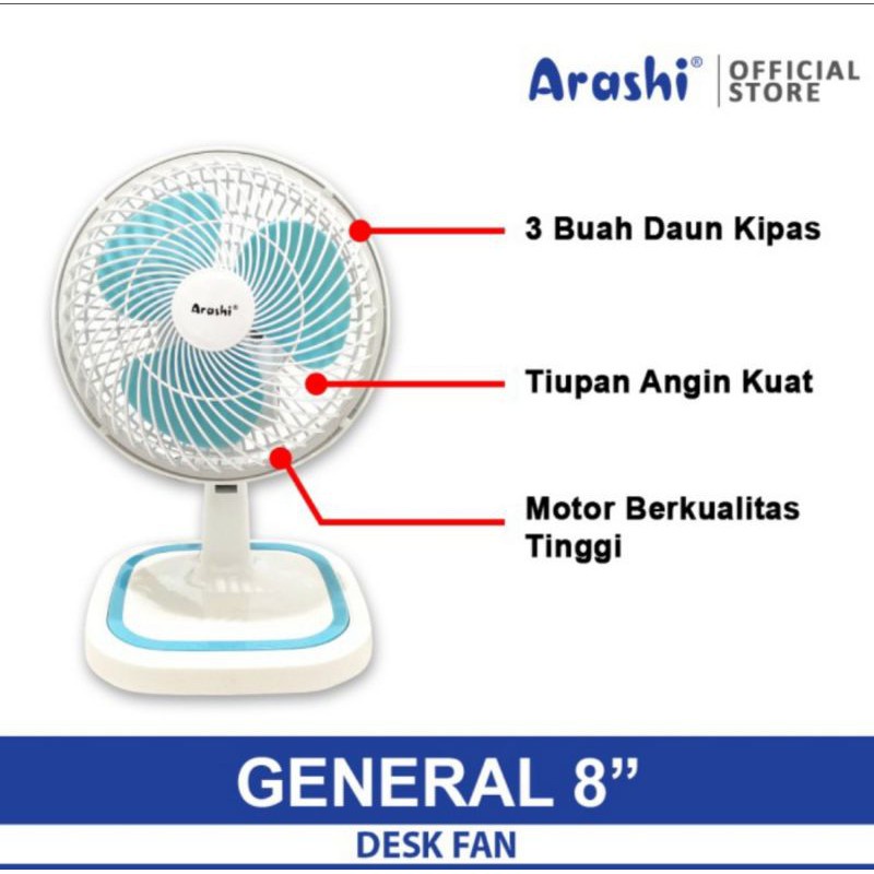 ARASHI KIPAS ANGIN MEJA GENERAL DESK FAN 8 INCH 10 INCH AR138  Kipas angin meja ARASHI GENERAL