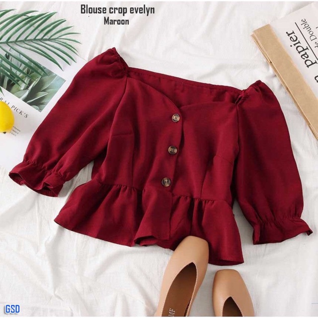 Blouse crop evelyn/baju crop lengan panjang/baju atasan crop/fashion kameja atasan wanita crop