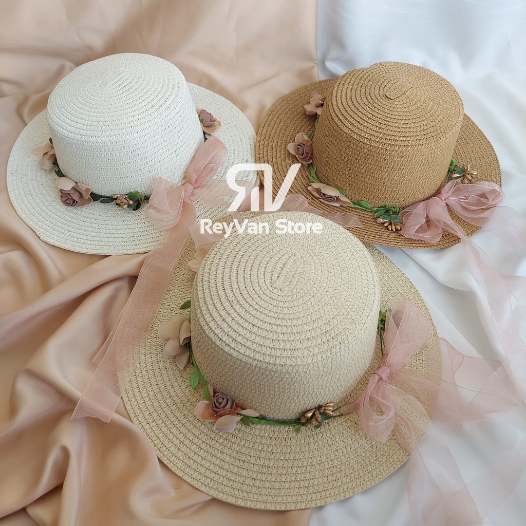 BH7 - BOATER HAT ANAK IMPORT MAHKOTA BUNGA/TOPI PANTAI IMPORT/TOPI BULAT BUNGA/TOPI ANAK