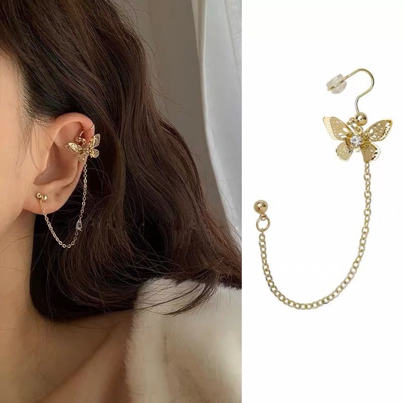 Anting Klip Bentuk Kupu-Kupu Model Double Layer