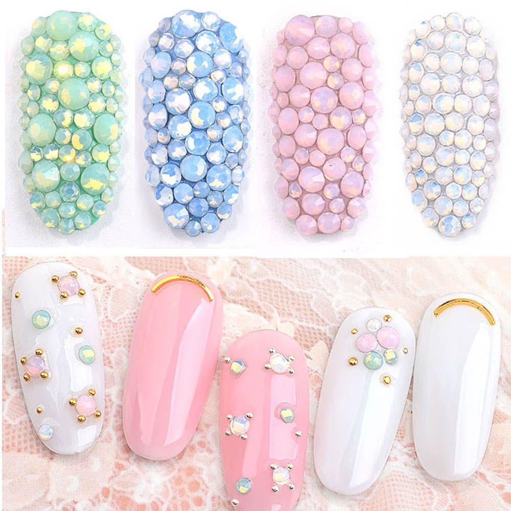 AUGUSTINA Agustina Nail Art Glitter Crystals Tools Manikur Warna-Warni 3D Untuk Kristal Opal Multi Ukuran