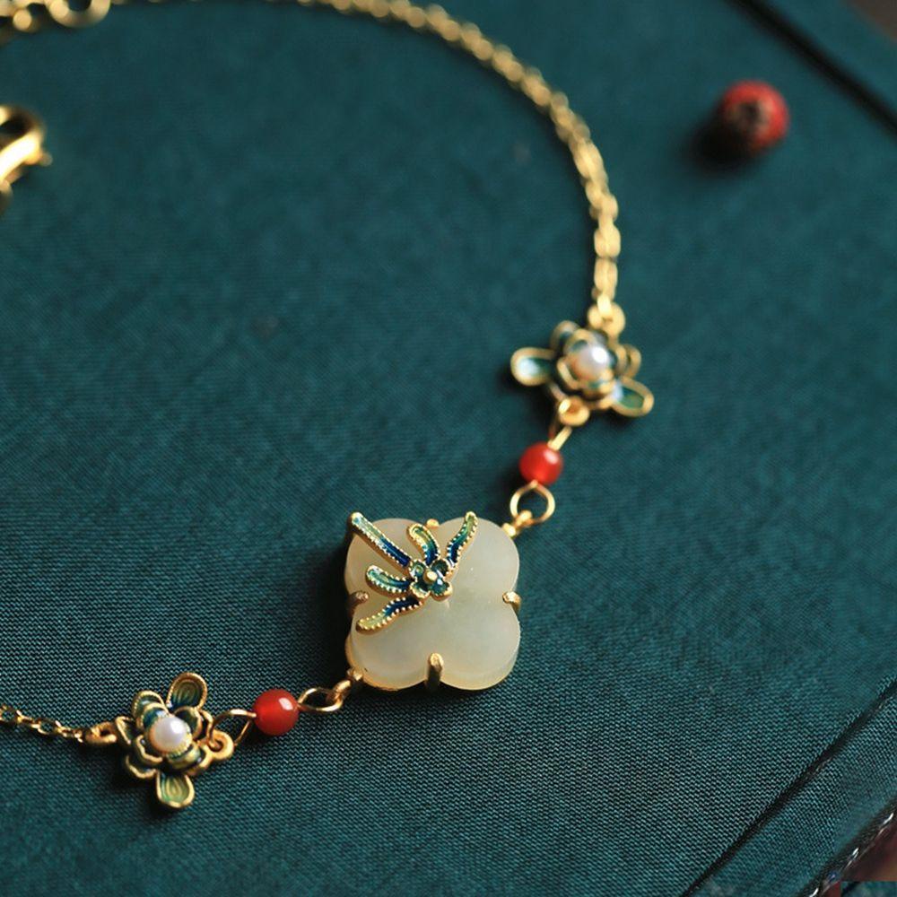[Elegan] Perhiasan Gaya Cina Indah Perhiasan Pernikahan Enamel Terbuka Dapat Disesuaikan Cincin Antik Cincin Tembaga Giok Anting