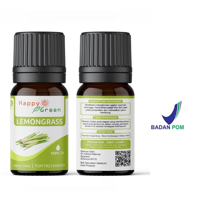 BPOM Happy Green Lemongrass Essential Oil - Minyak Sereh Dapur 100% Pure Murni Garansi Uang Kembali