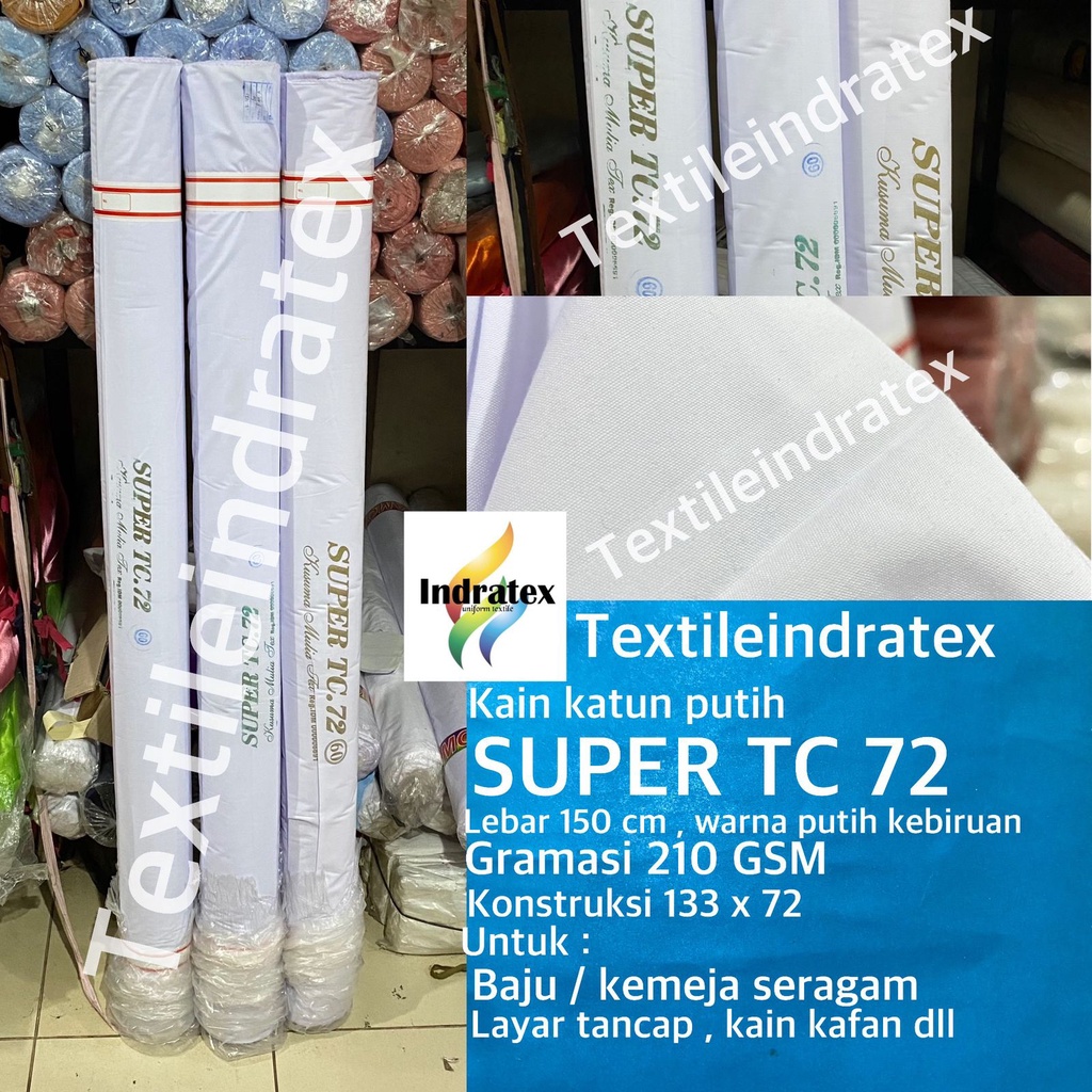 ( per 1 roll ) bahan kain katun putih tebal polos SUPER TC 72 gulung lebar 150 cm isi 54 meter baju hem kemeja putih seragam sekolah backdrop background foto gamis koko layar proyektor sarung lapisan bantal mori kafan alas piknik spanduk lukis pecel lele