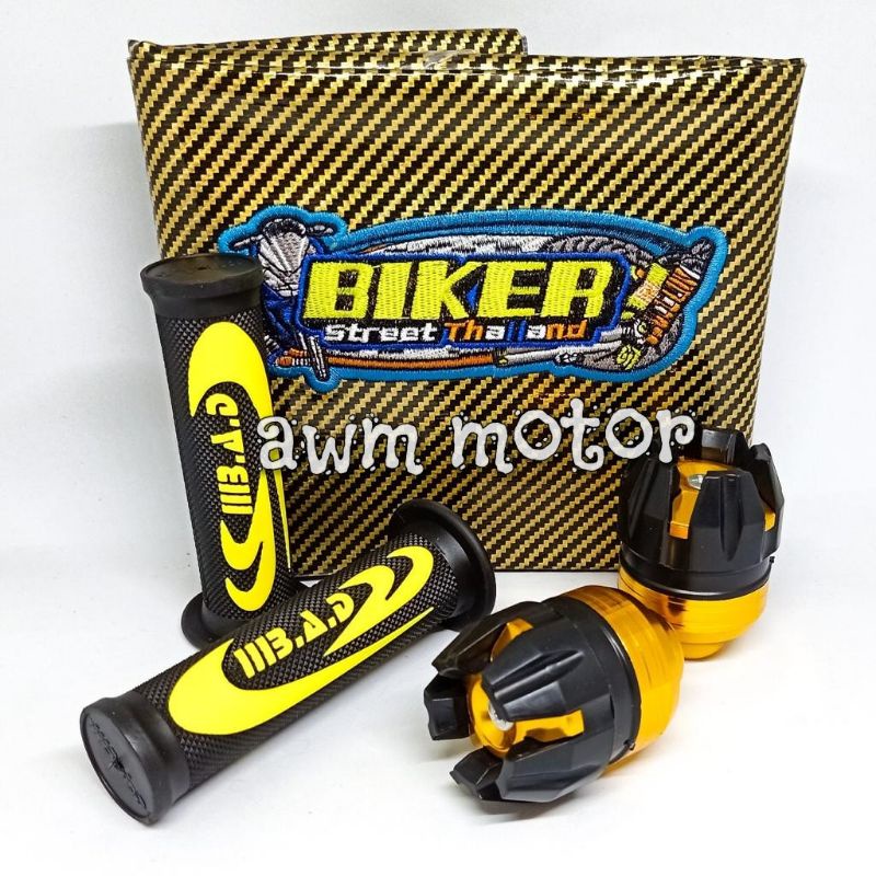 (promo-paket hemat)kulit jok karbon biker warna + handgrip bad Nike + jalu as roda depan-Universal