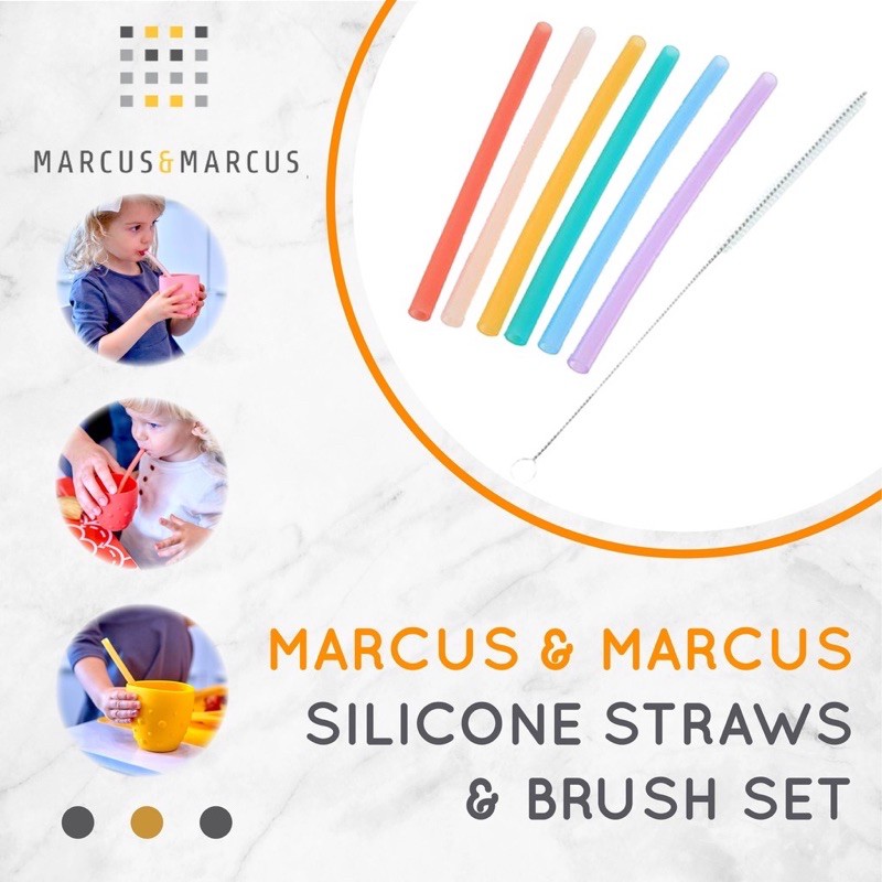 Marcus &amp; Marcus Silicone Straw &amp; Brush Set /sedotan