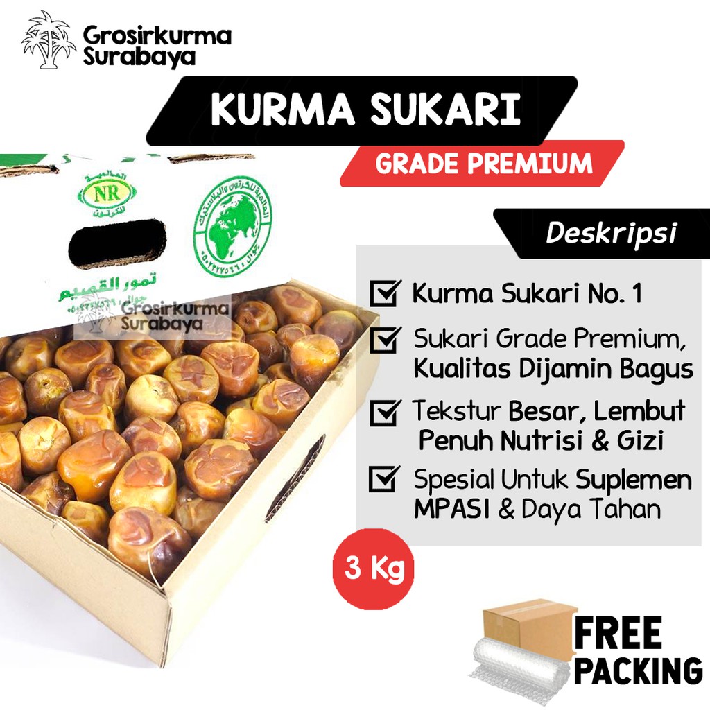 Kurma Raja Sukari Sukkari 3kg Ruthob Madu Manis Penambah Stamina Pria MPASI Booster Untuk Bayi Mesir