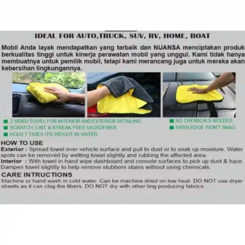 (mobil) Kain Lap Mobil kuning abu 2 lapis mikrofiber