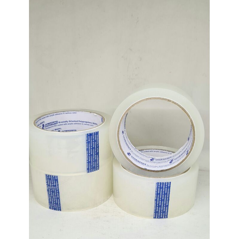 

Gold Tape Isolasi Bening 2inch label Biru