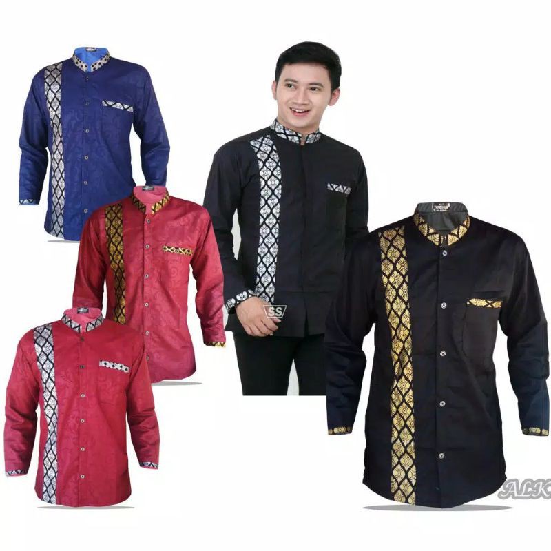 BAJU KOKO BATIK EMAS LENGAN PANJANG BUSANA MUSLIM SERAGAM | Shopee